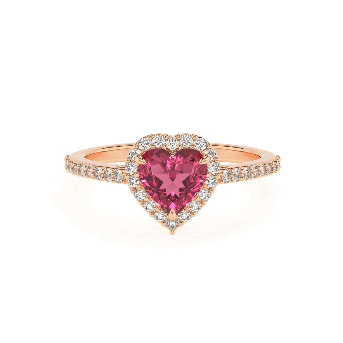 lab grown pink-tourmaline heart solitaire rings in rose gold 
