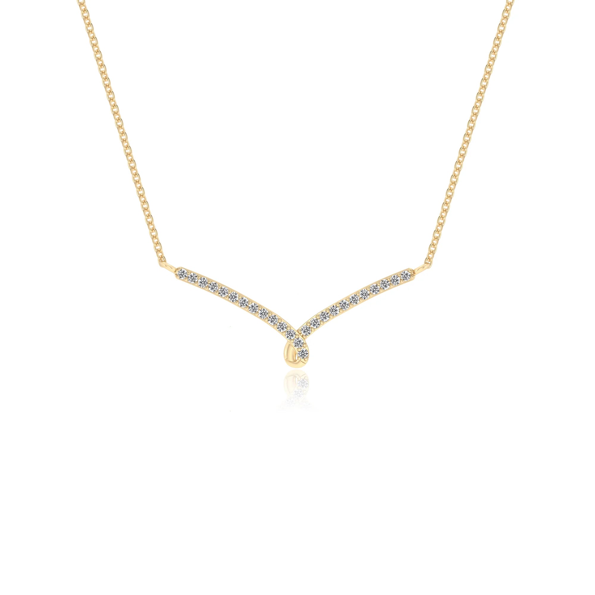lab grown moissanite round bar v-bale necklaces in yellow gold 