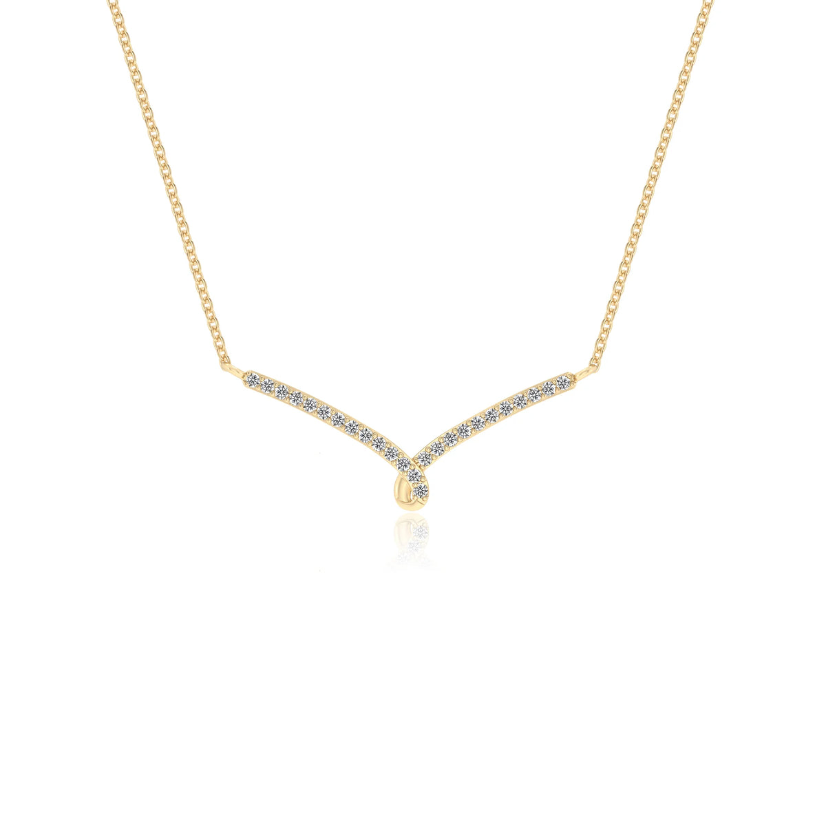 lab grown moissanite round bar v-bale necklaces in yellow gold 