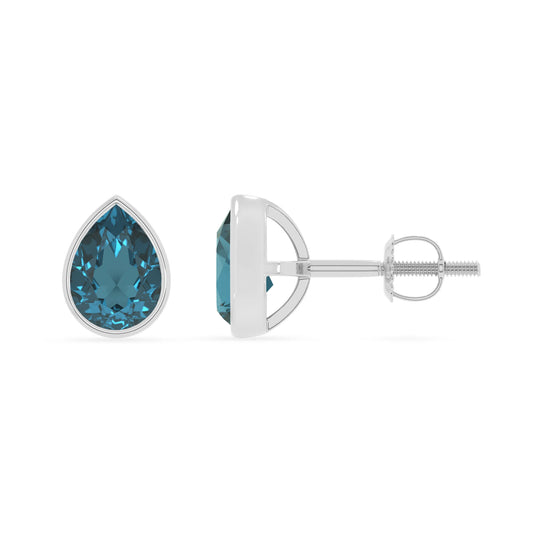 natural london blue topaz pear stud earrings in white gold 