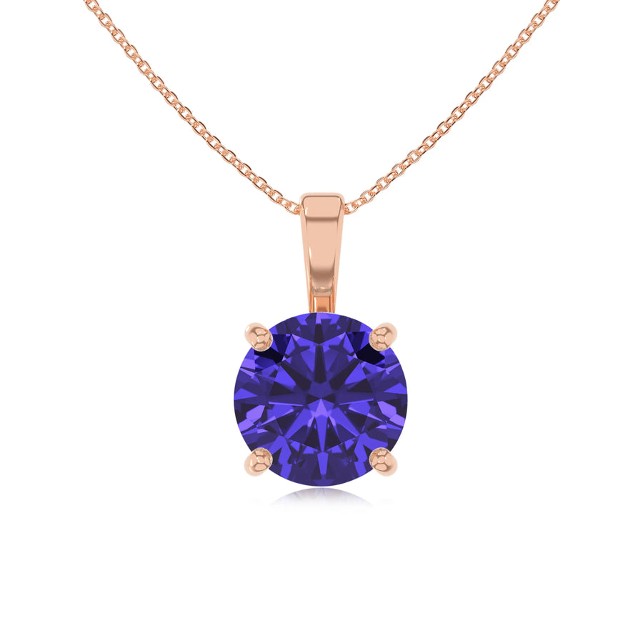 lab grown tanzanite round solitaire necklaces in rose gold 