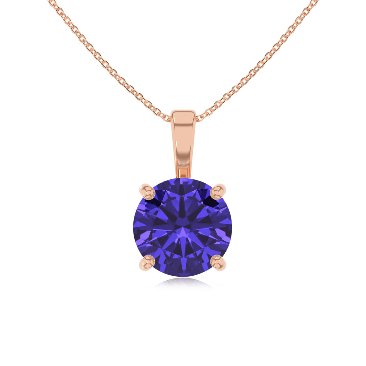 lab grown tanzanite round solitaire necklaces in rose gold 