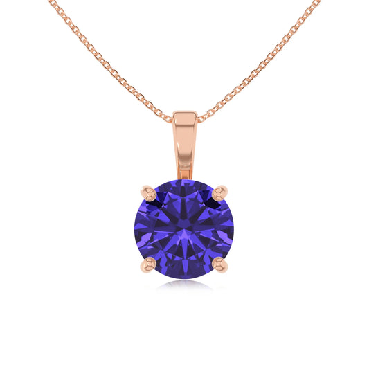 lab grown tanzanite round solitaire necklaces in rose gold 