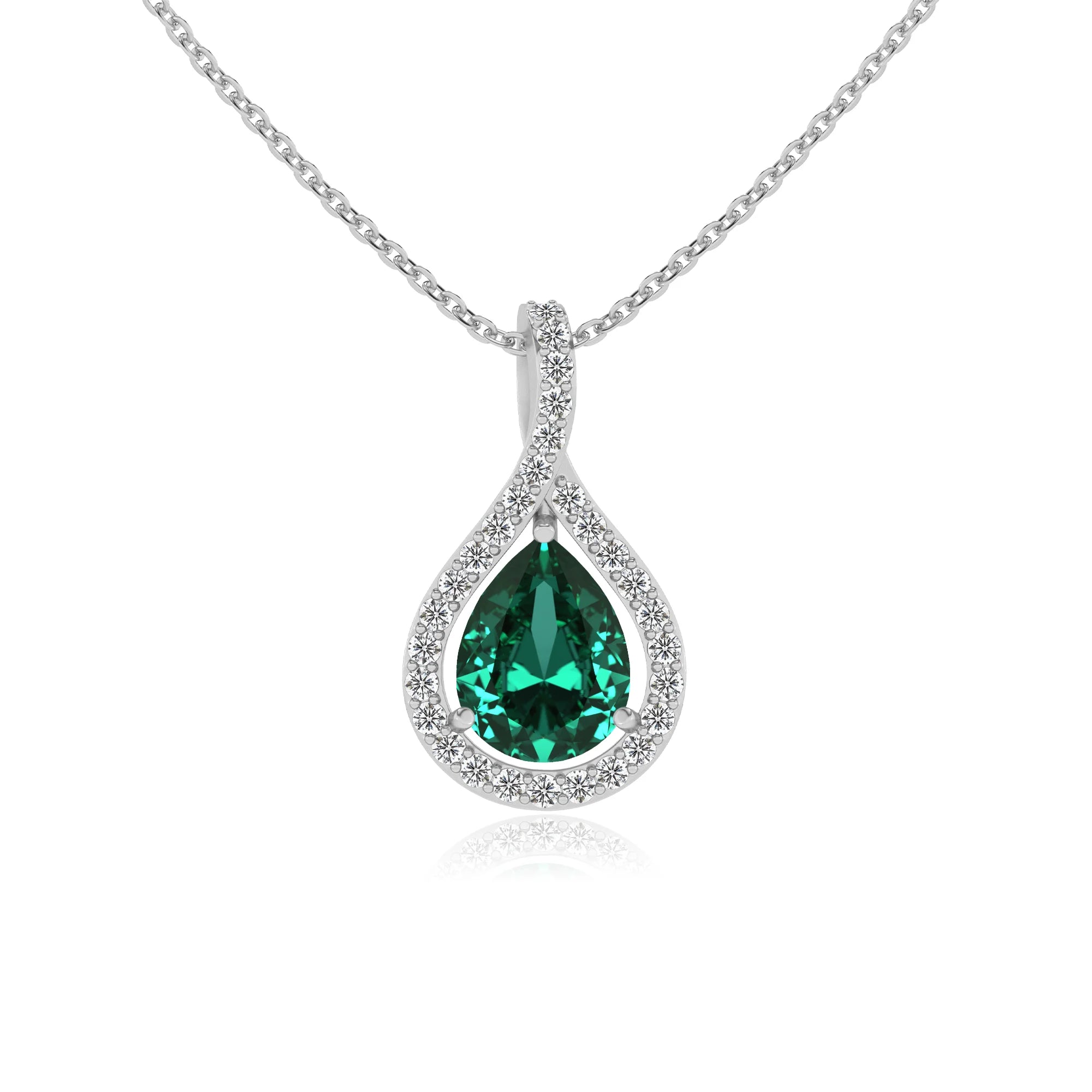 lab grown emerald pear solitaire necklaces in white gold 
