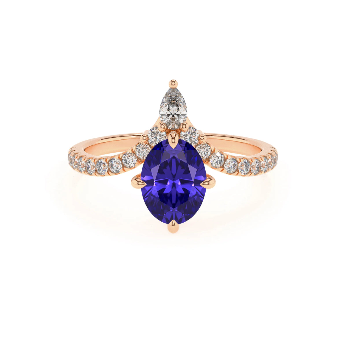 lab grown tanzanite oval solitaire rings in rose gold 
