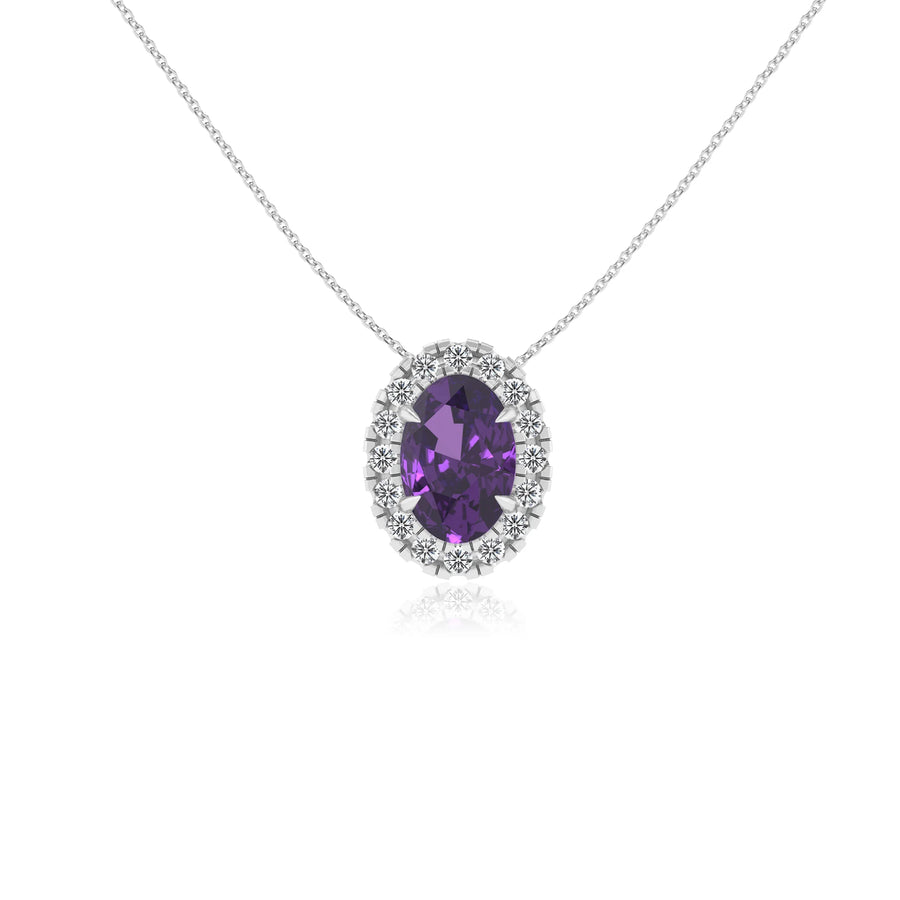lab grown amethyst oval solitaire necklaces in white gold 