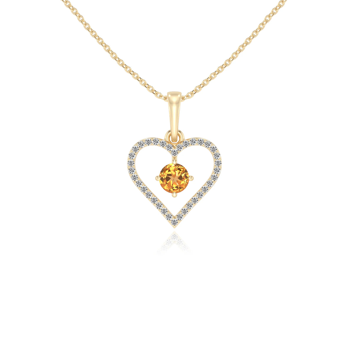 lab grown citrine round infinity necklaces in yellow gold 