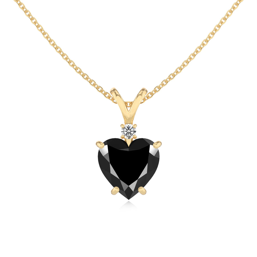 natural black-onyx heart solitaire v-bale necklaces in yellow gold 