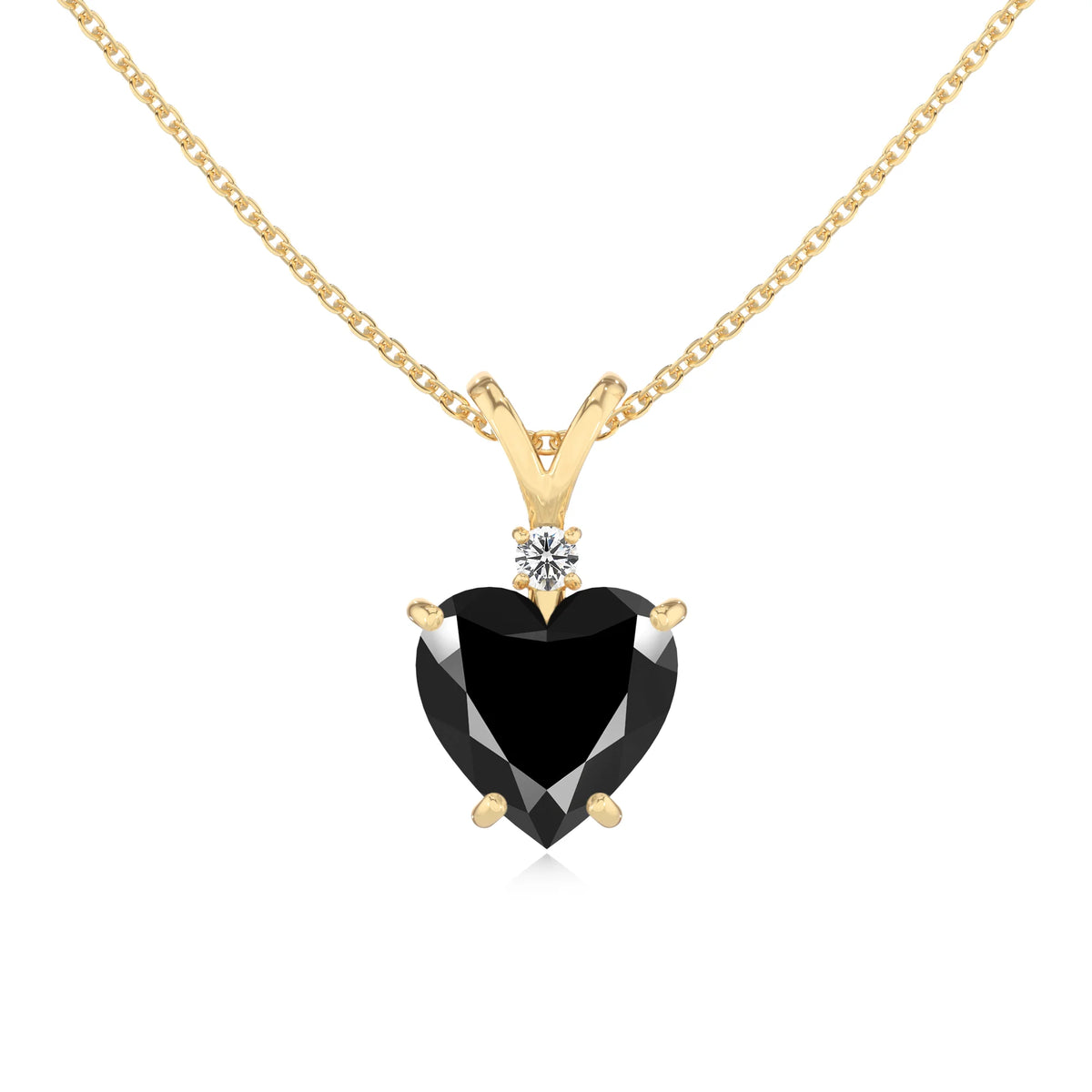 natural black-onyx heart solitaire v-bale necklaces in yellow gold 