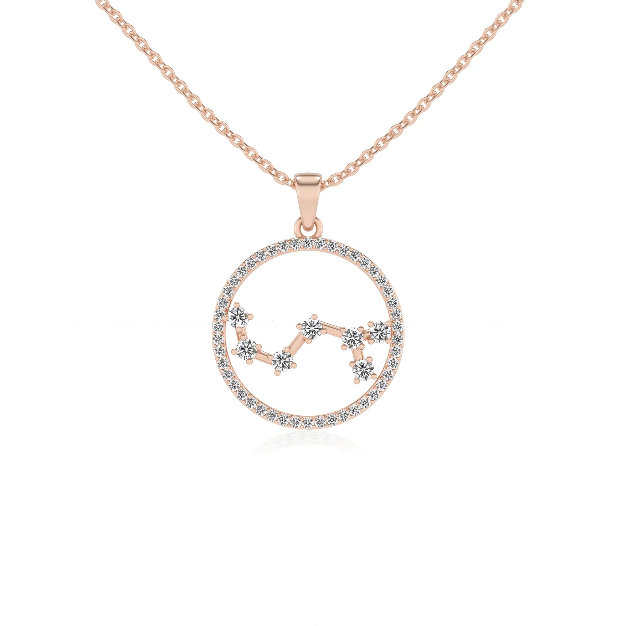 lab grown moissanite round necklaces in rose gold 