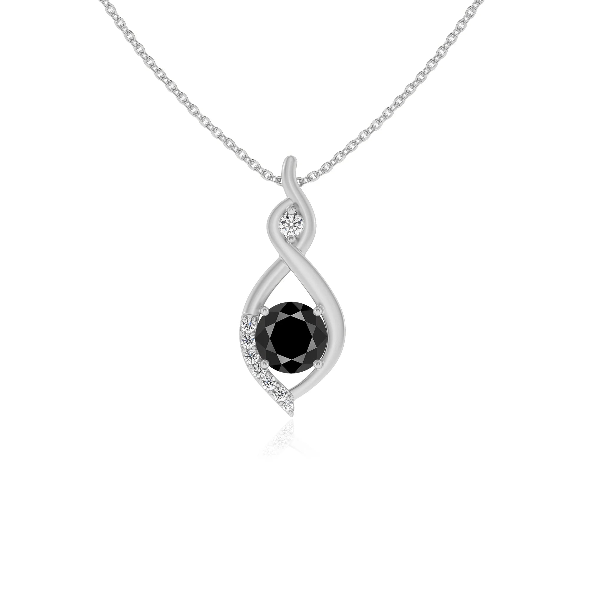 natural black-onyx round solitaire necklaces in sterling silver 