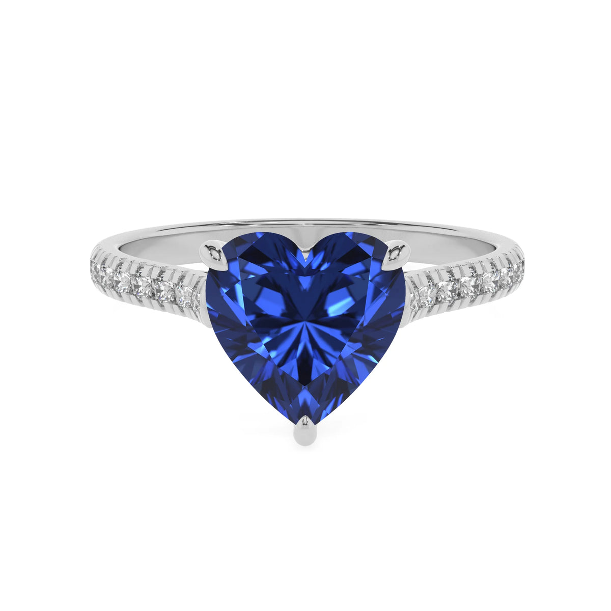 lab grown blue-sapphire heart half eternity solitaire engagement rings in white gold 