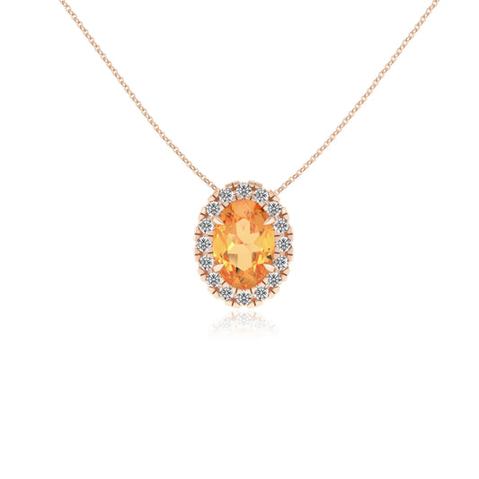 lab grown citrine oval solitaire necklaces in rose gold 