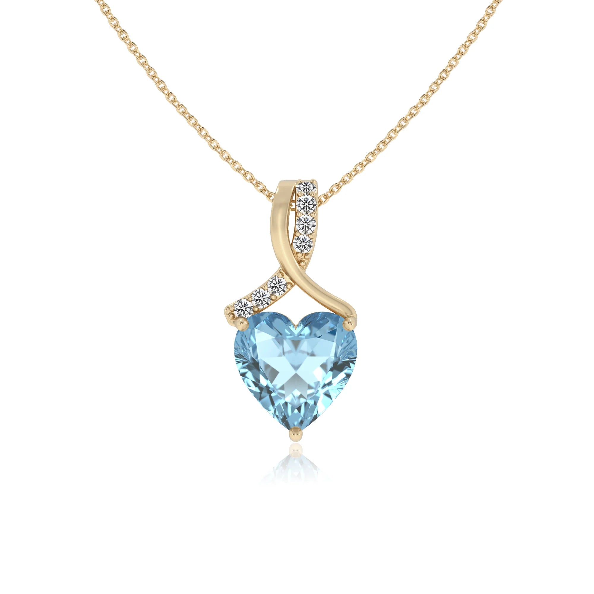 lab grown aquamarine heart solitaire necklaces in yellow gold 