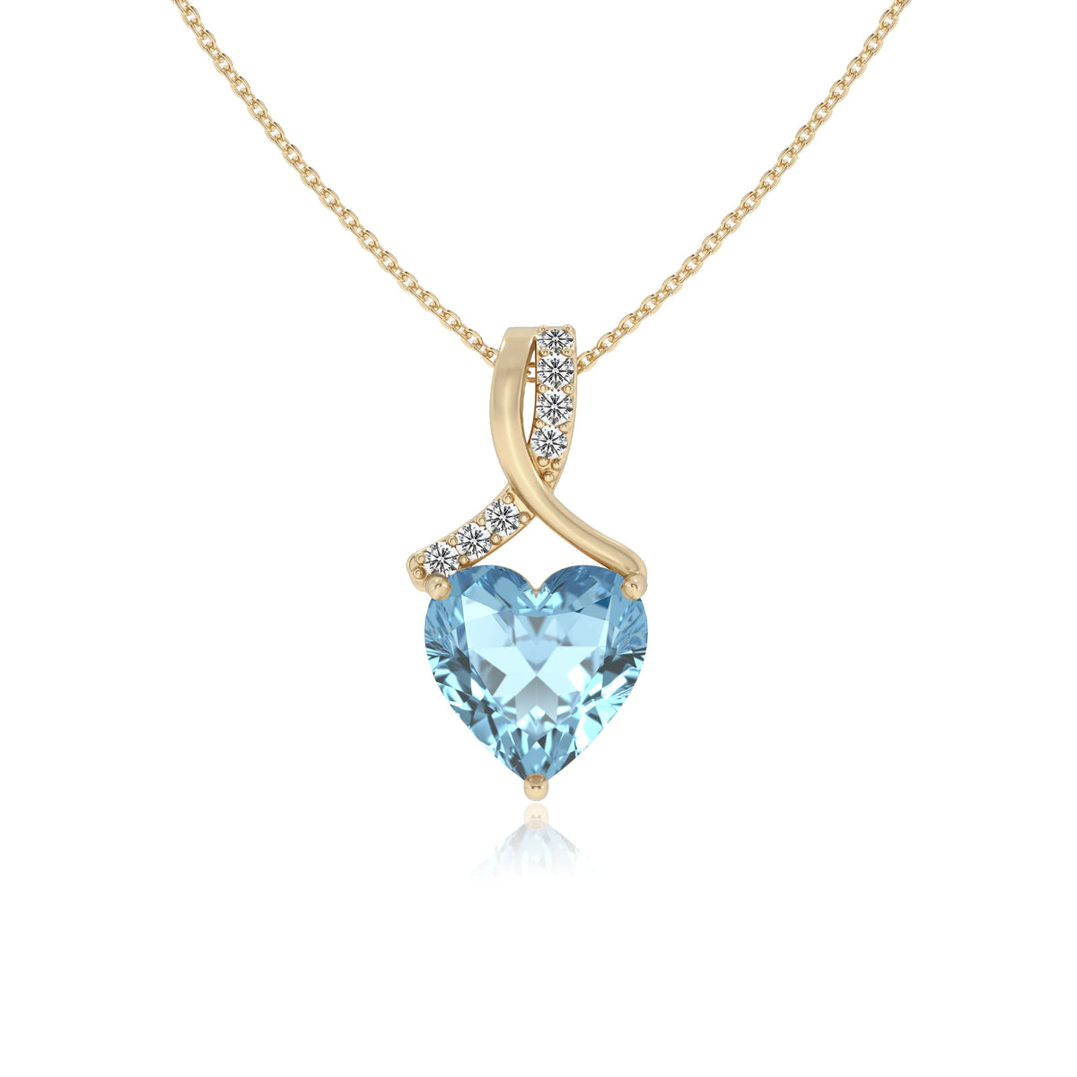 lab grown aquamarine heart solitaire necklaces in yellow gold 