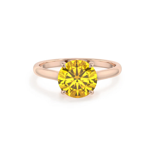 lab grown yellow-sapphire round solitaire rings in rose gold 