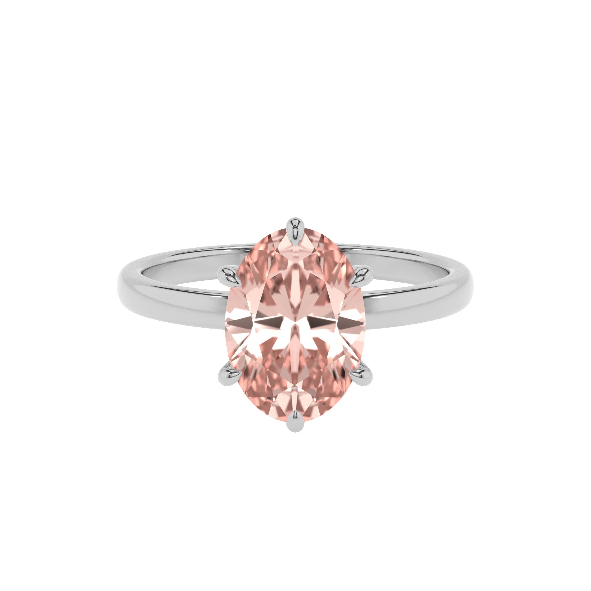 lab grown morganite oval solitaire rings in sterling silver 