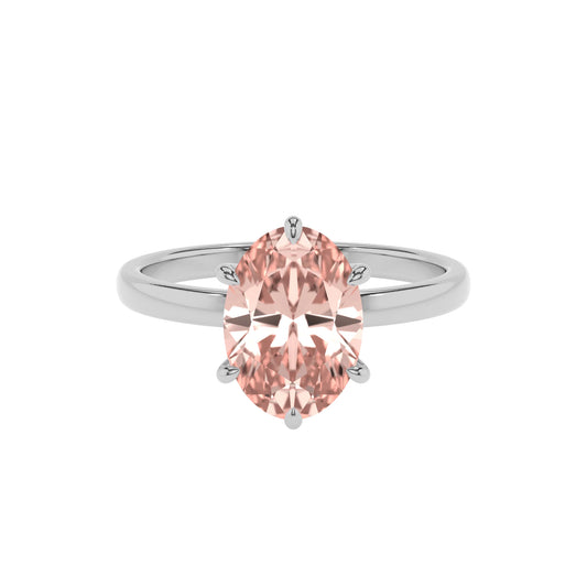 lab grown morganite oval solitaire rings in sterling silver 