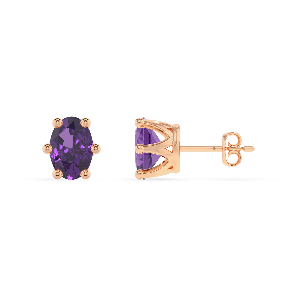lab grown amethyst oval stud earrings in rose gold 