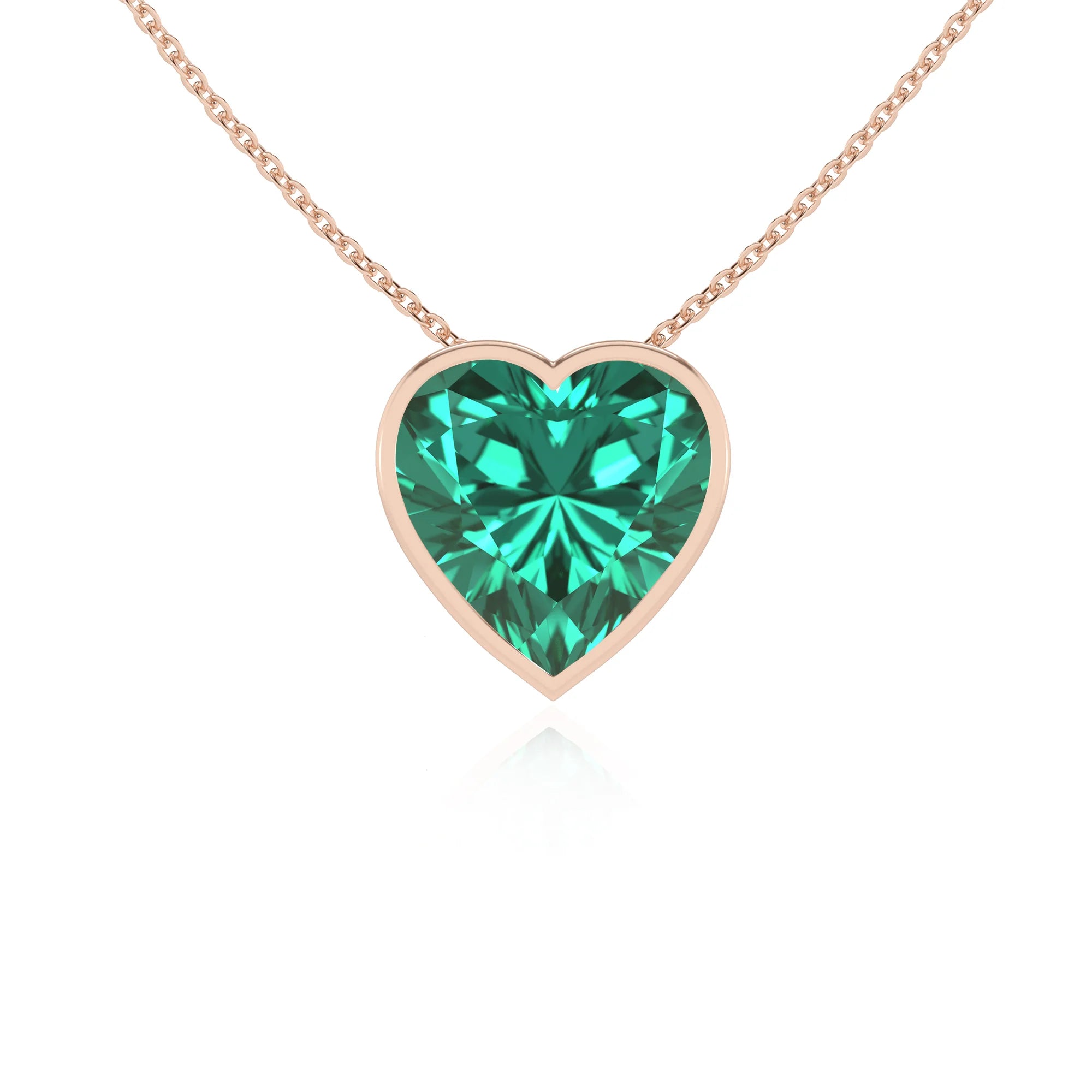 lab grown emerald heart solitaire necklaces in rose gold 