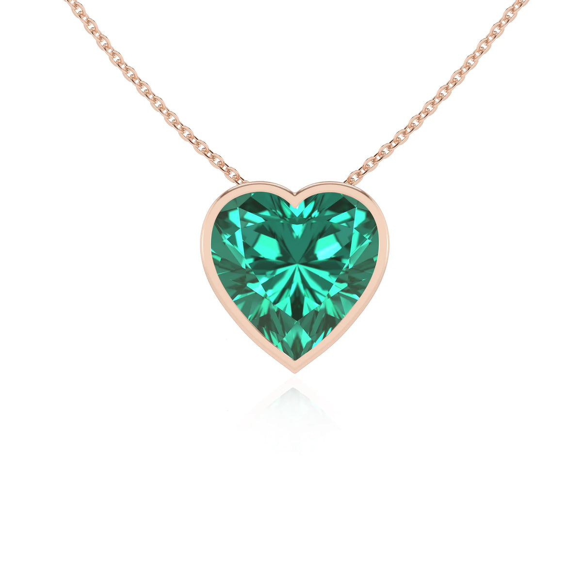 lab grown emerald heart solitaire necklaces in rose gold 