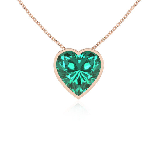 lab grown emerald heart solitaire necklaces in rose gold 