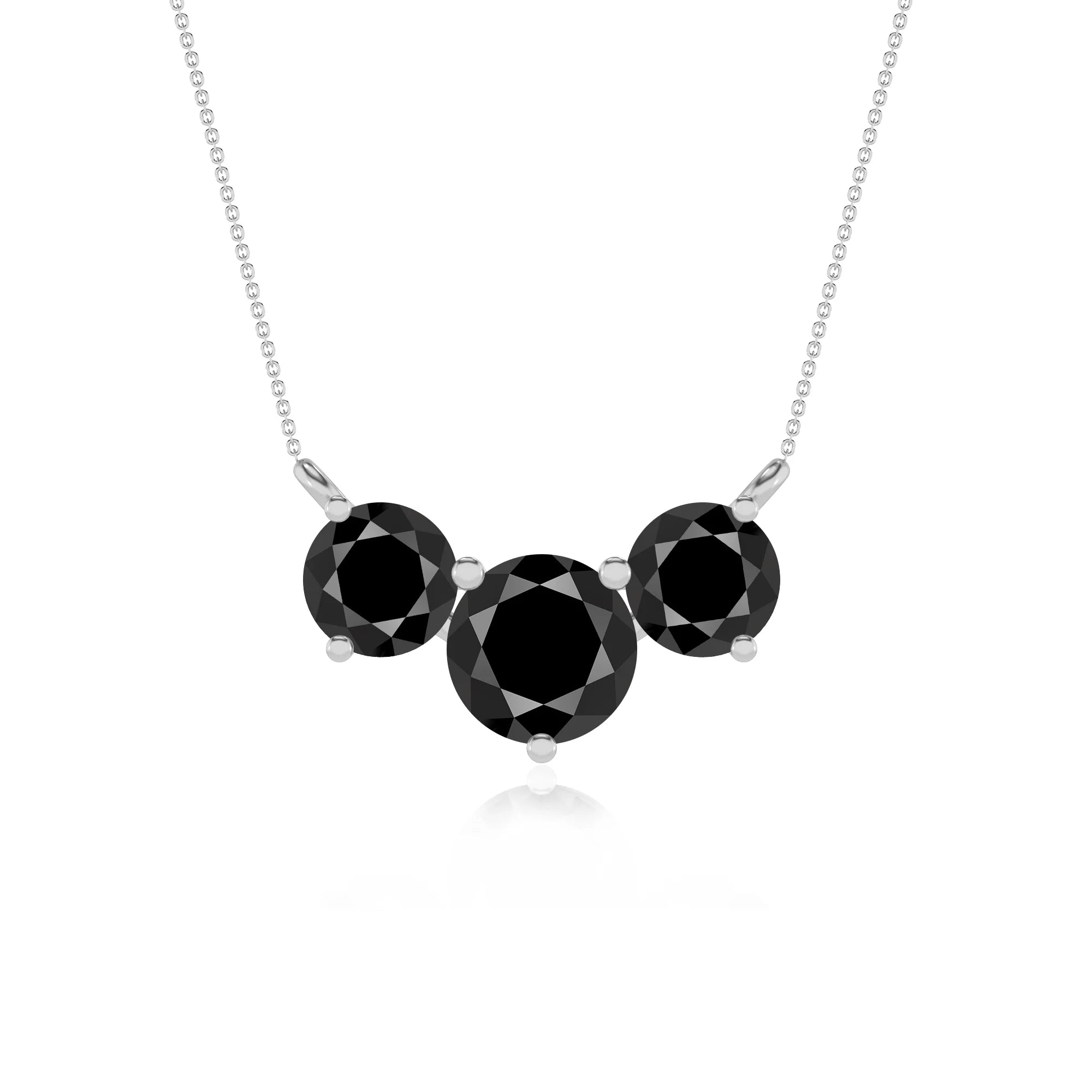 natural black-onyx round solitaire v-bale necklaces in platinum 