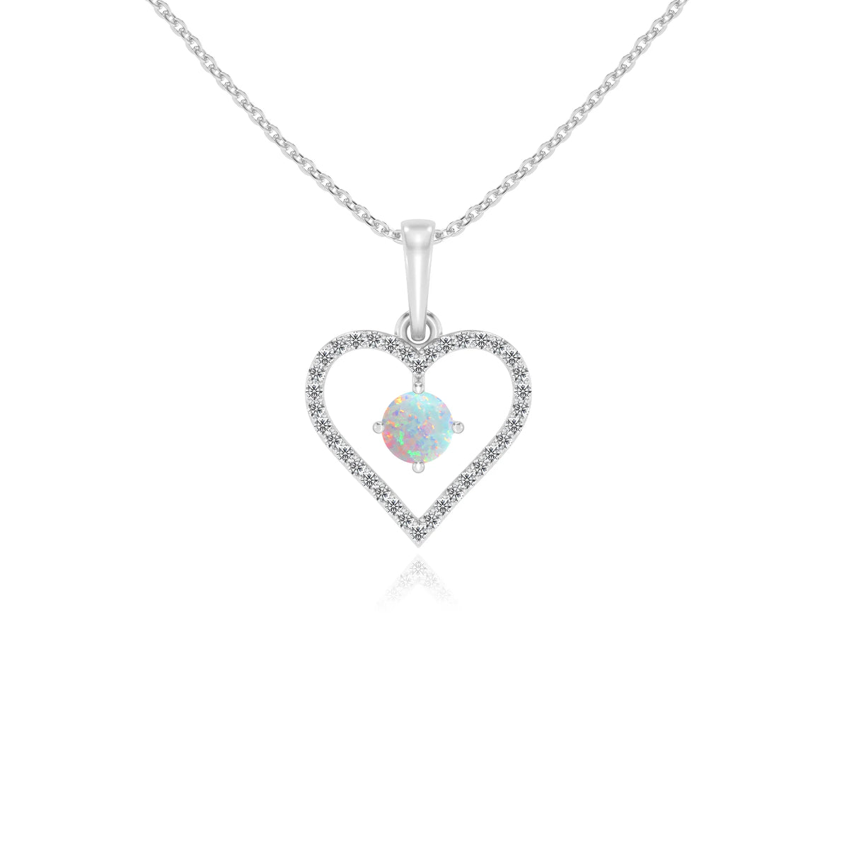 lab grown opal round infinity necklaces in white gold 