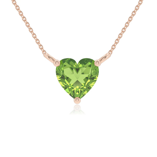 natural peridot heart solitaire necklaces in rose gold 