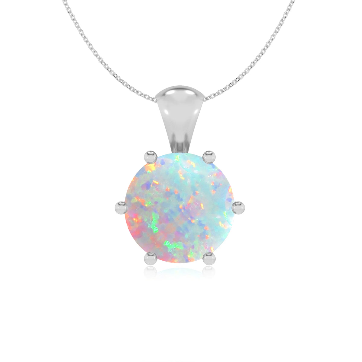 lab grown opal round solitaire necklaces in white gold 