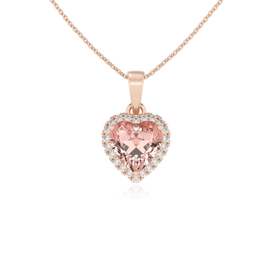 lab grown morganite heart solitaire necklaces in rose gold 