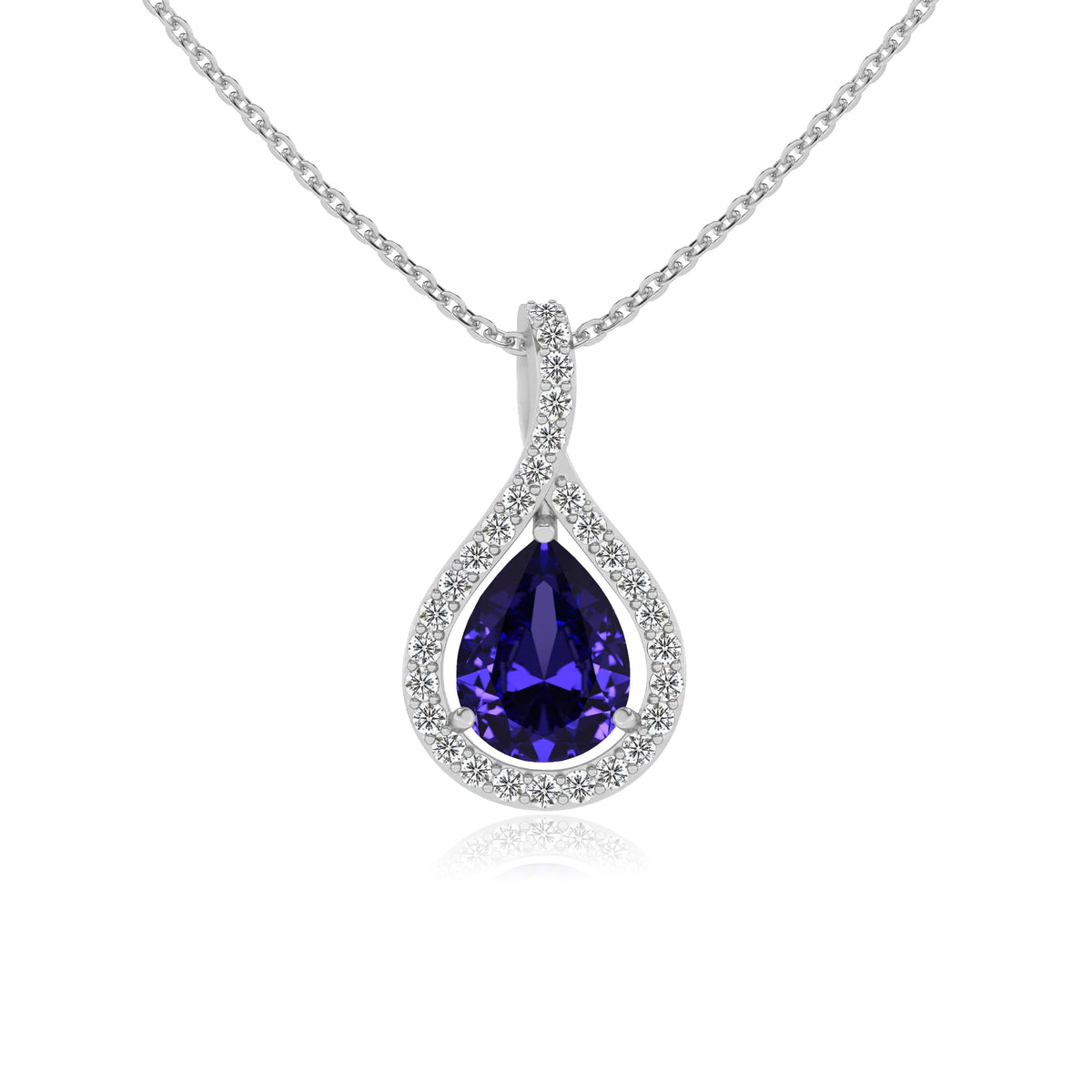 lab grown tanzanite pear solitaire necklaces in sterling silver 