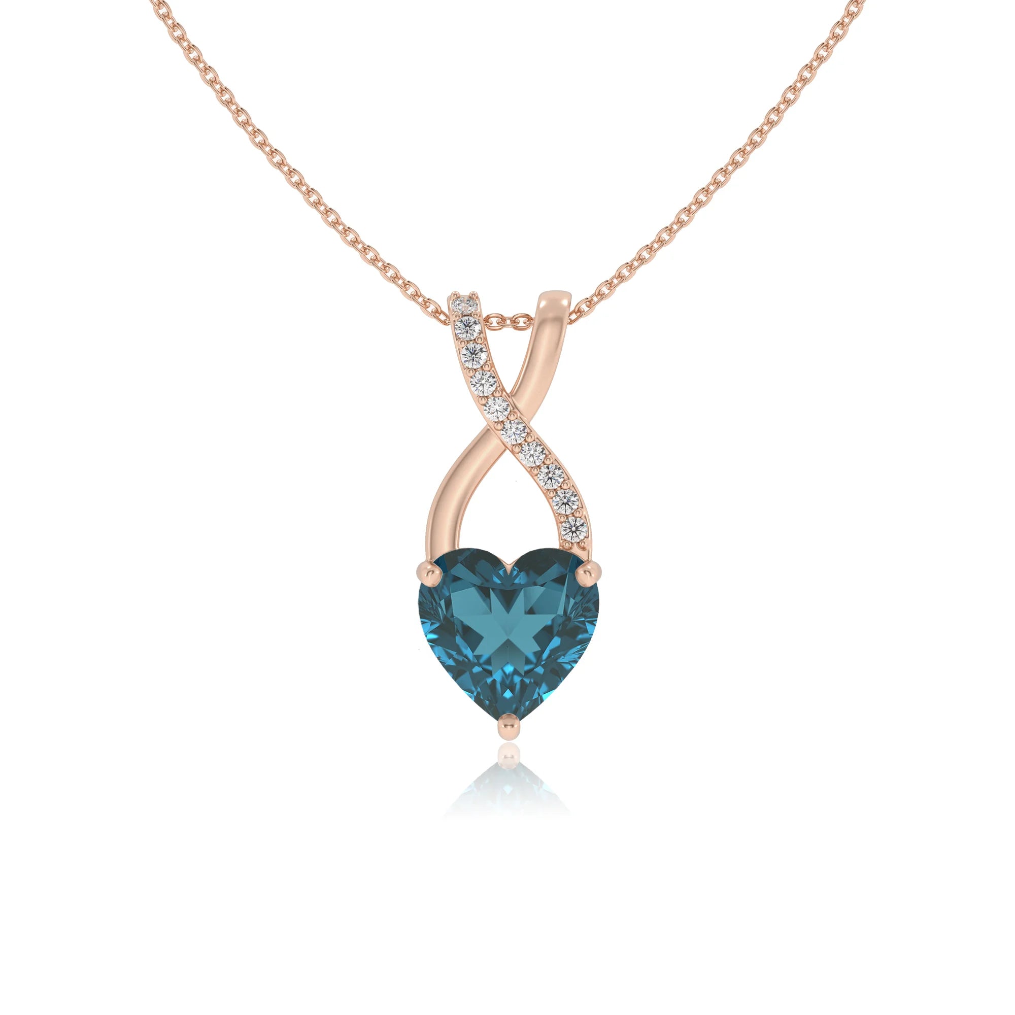 natural london-blue-topaz heart solitaire necklaces in rose gold 