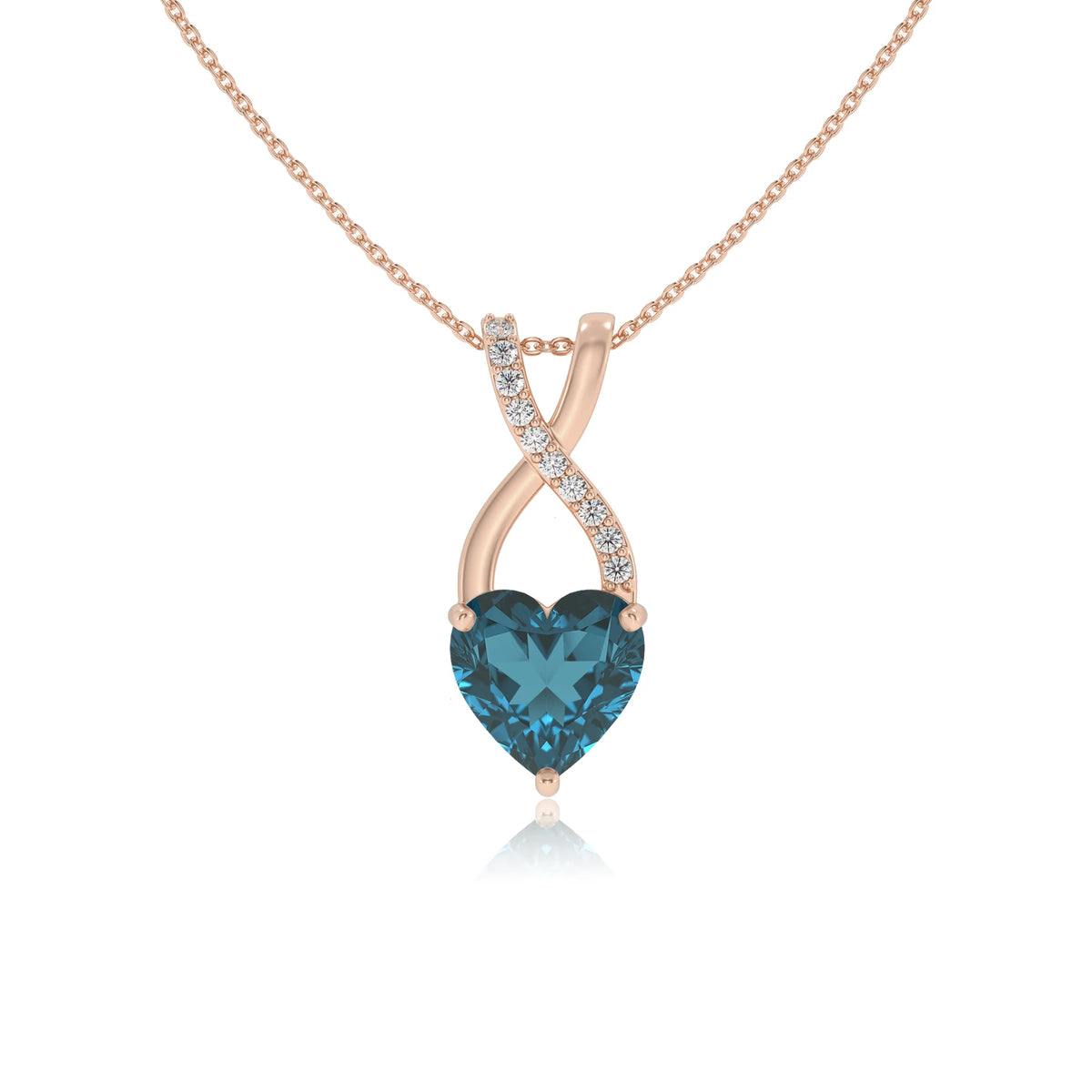 natural london-blue-topaz heart solitaire necklaces in rose gold 