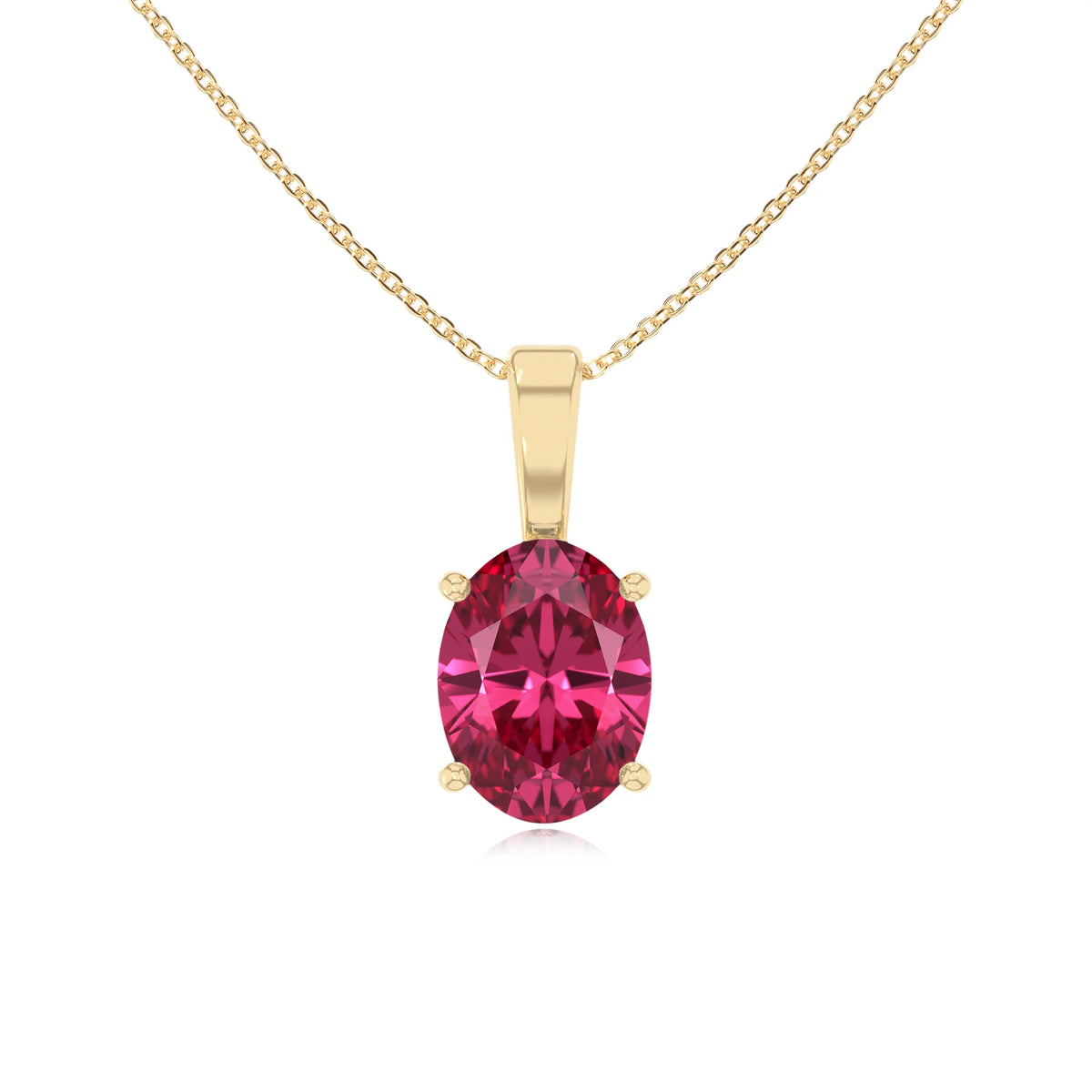 lab grown pink-tourmaline oval solitaire necklaces in yellow gold 