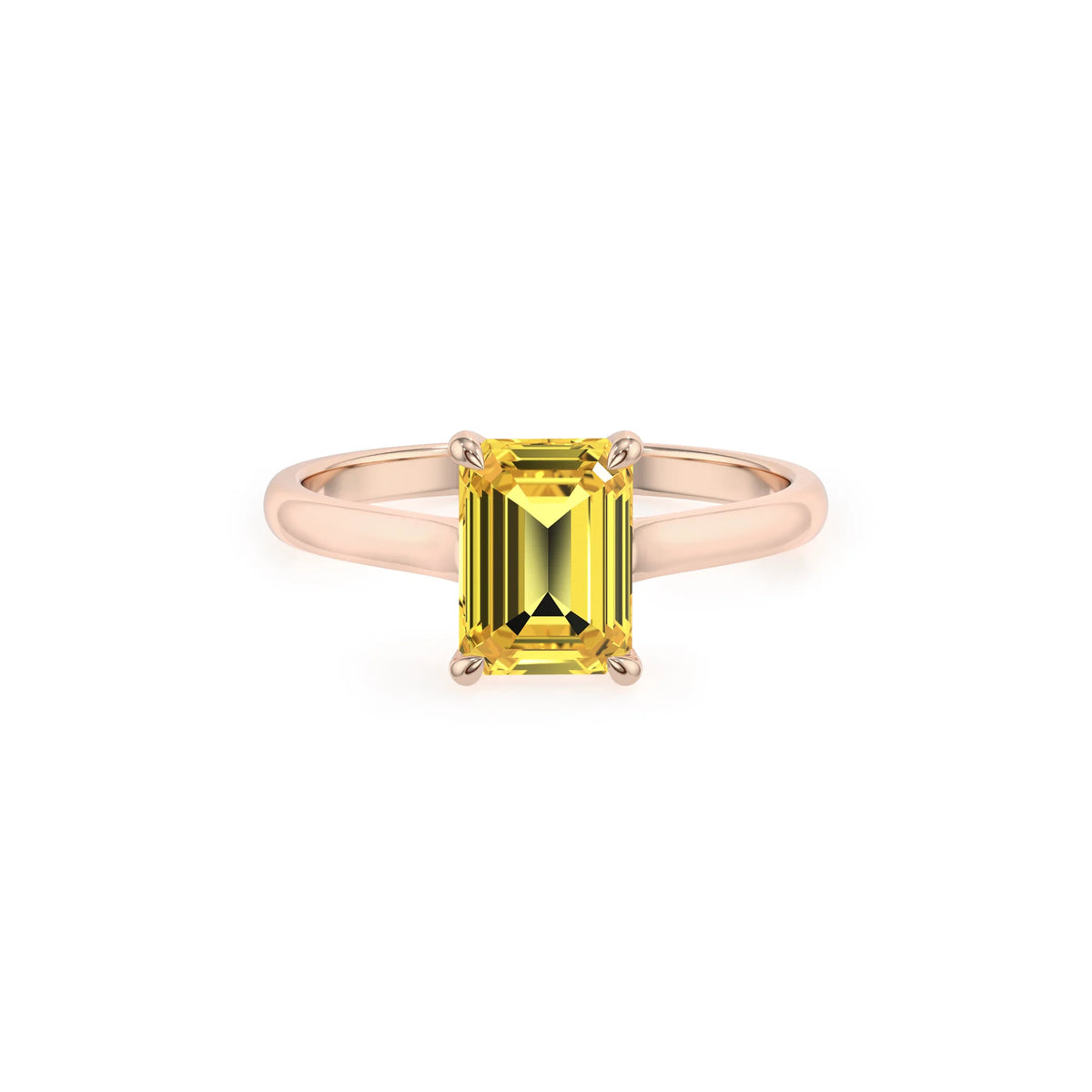 lab grown yellow-sapphire emerald cut solitaire rings in rose gold 