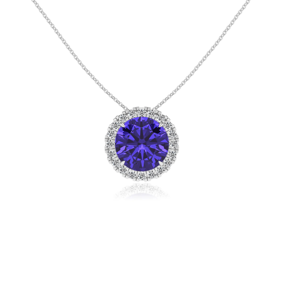 lab grown tanzanite round solitaire necklaces in platinum 
