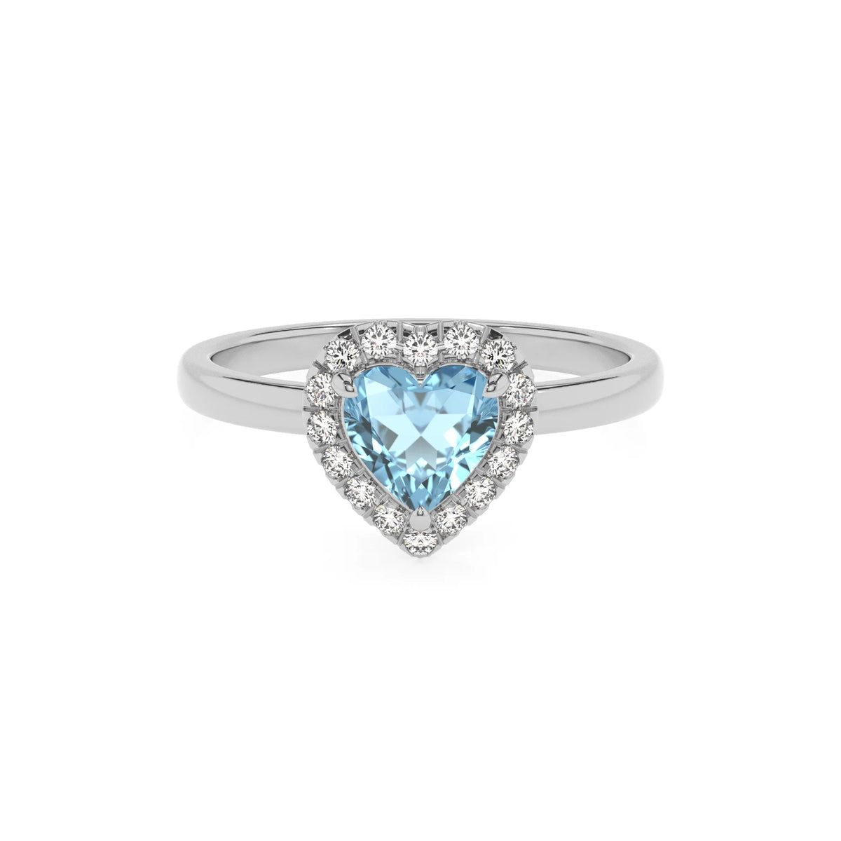 lab grown aquamarine heart solitaire rings in sterling silver 