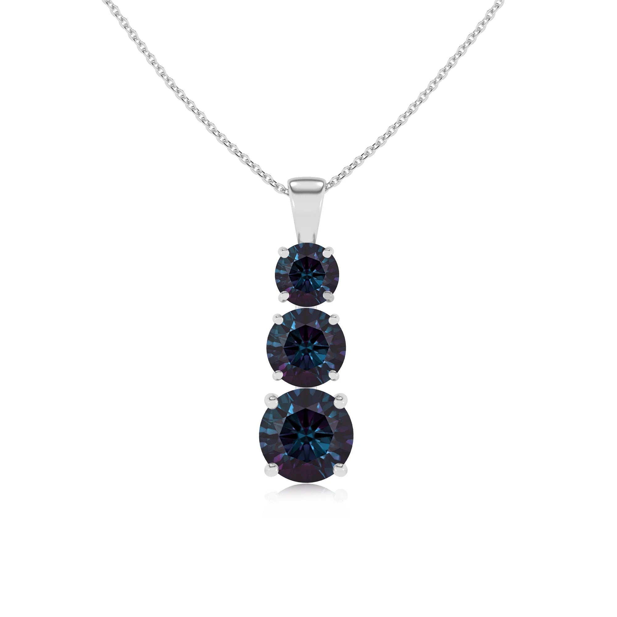 lab grown alexandrite round bar v-bale necklaces in white gold 
