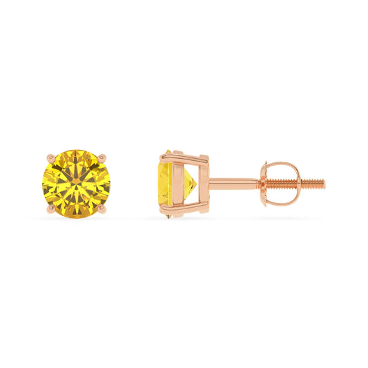 lab grown yellow sapphire round stud earrings in rose gold 