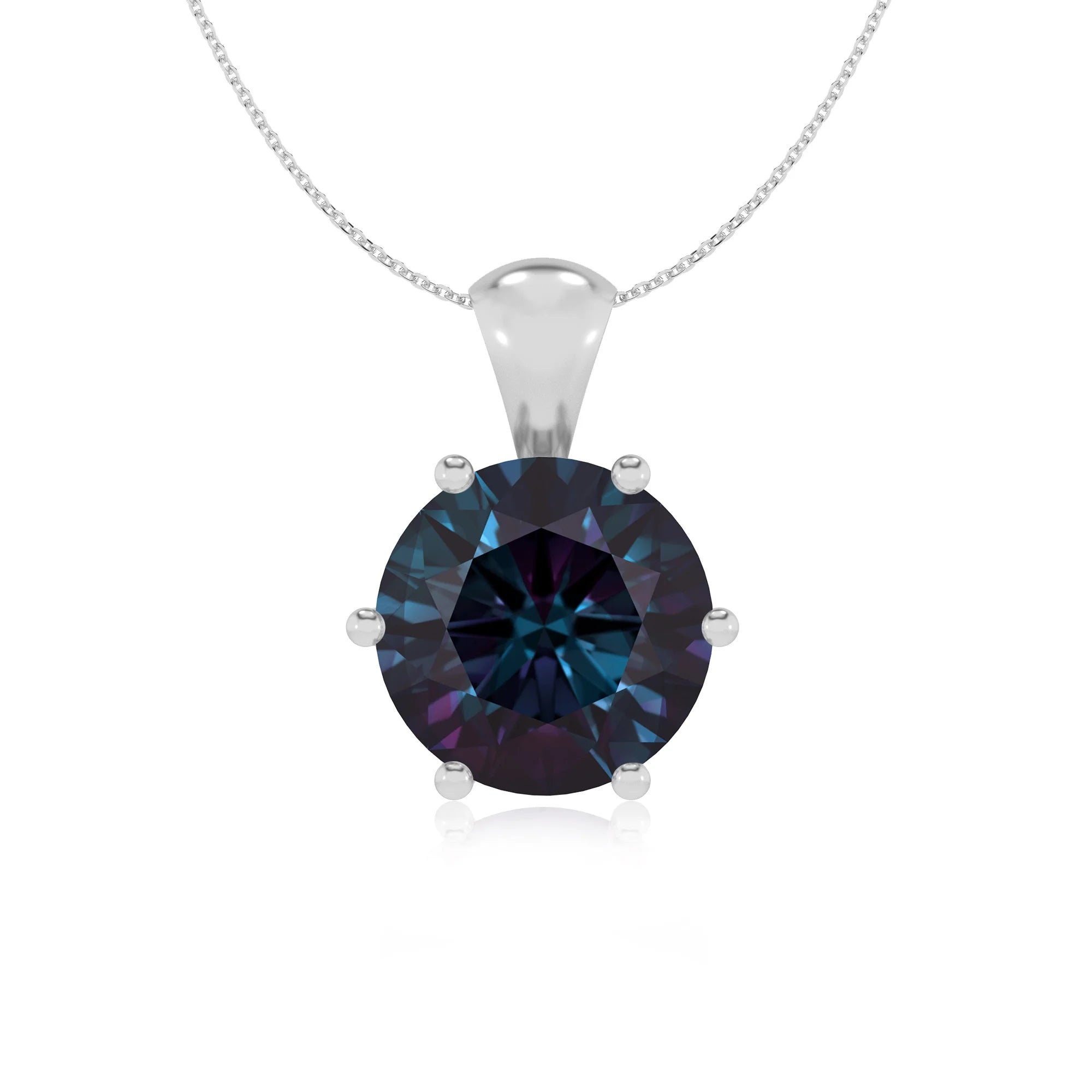 lab grown alexandrite round solitaire necklaces in platinum 