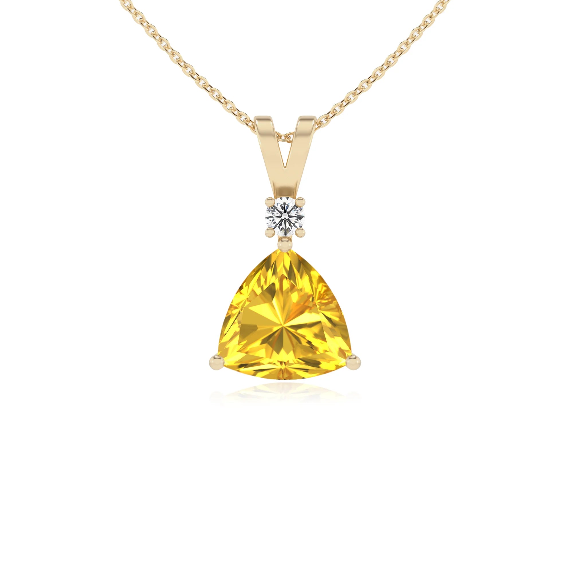 lab grown yellow-sapphire trillion solitaire v-bale necklaces in yellow gold 