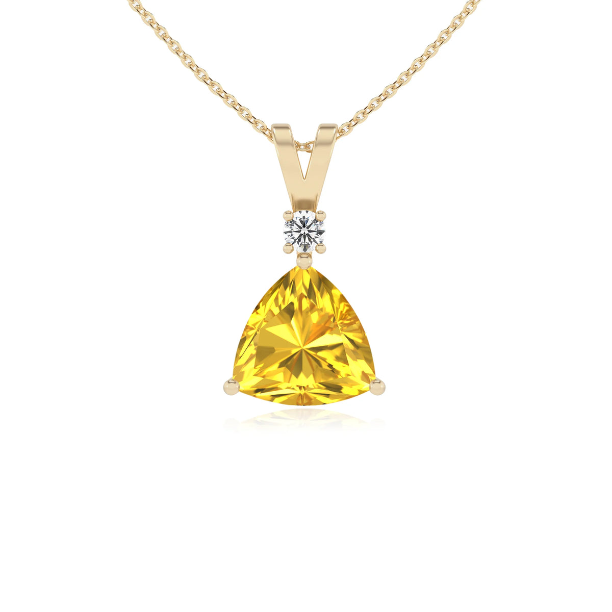 lab grown yellow-sapphire trillion solitaire v-bale necklaces in yellow gold 