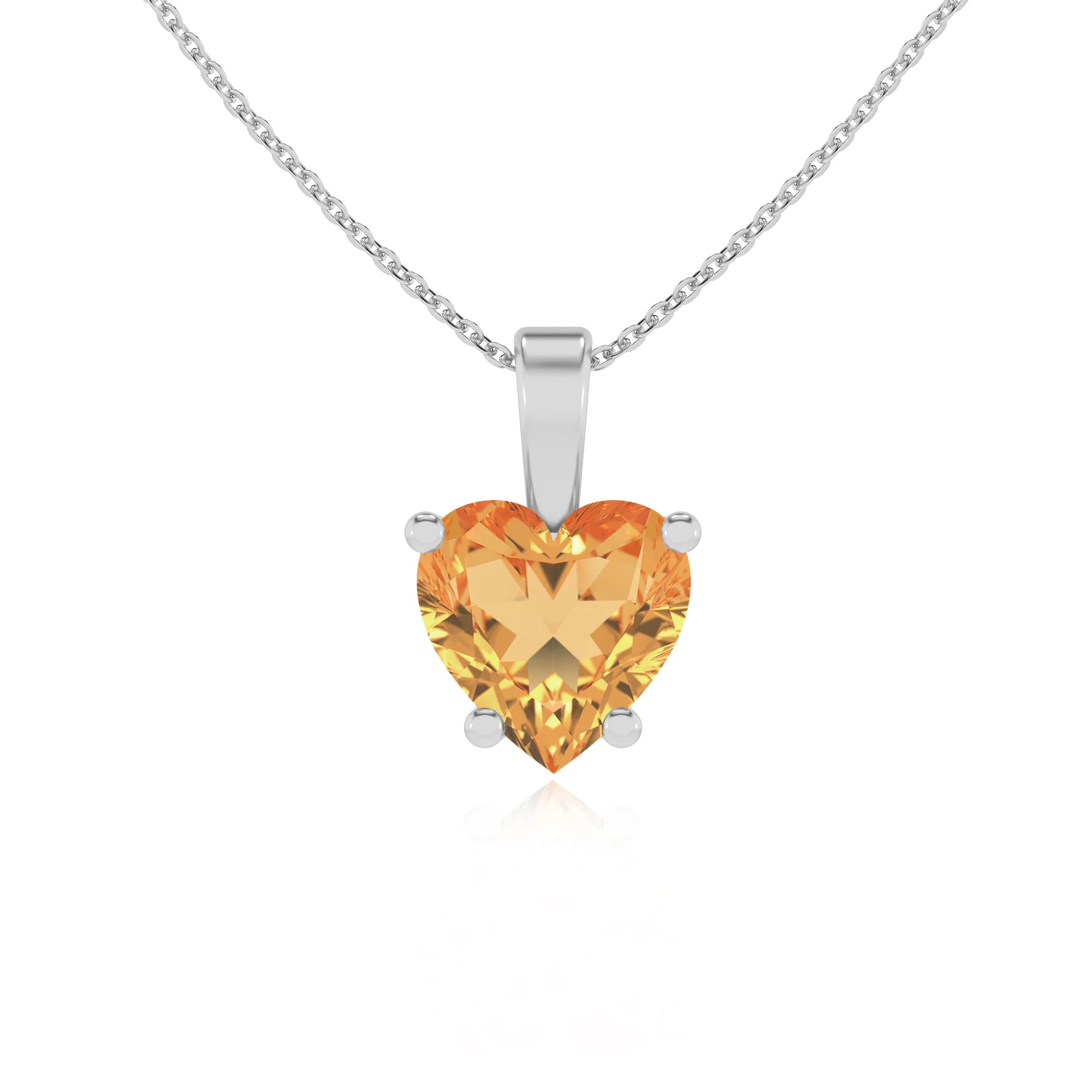 lab grown citrine heart solitaire necklaces in white gold 