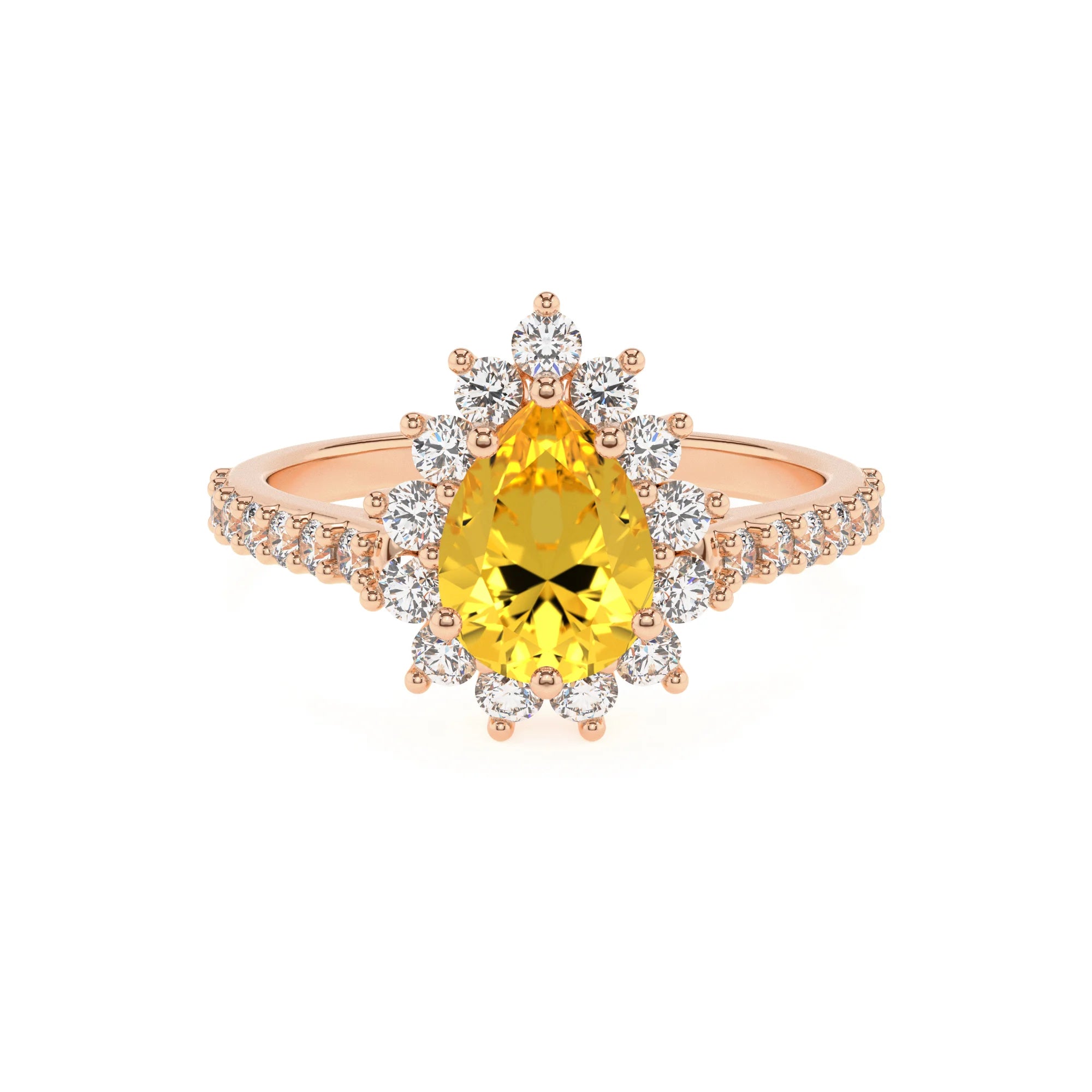 lab grown yellow-sapphire pear solitaire rings in rose gold 