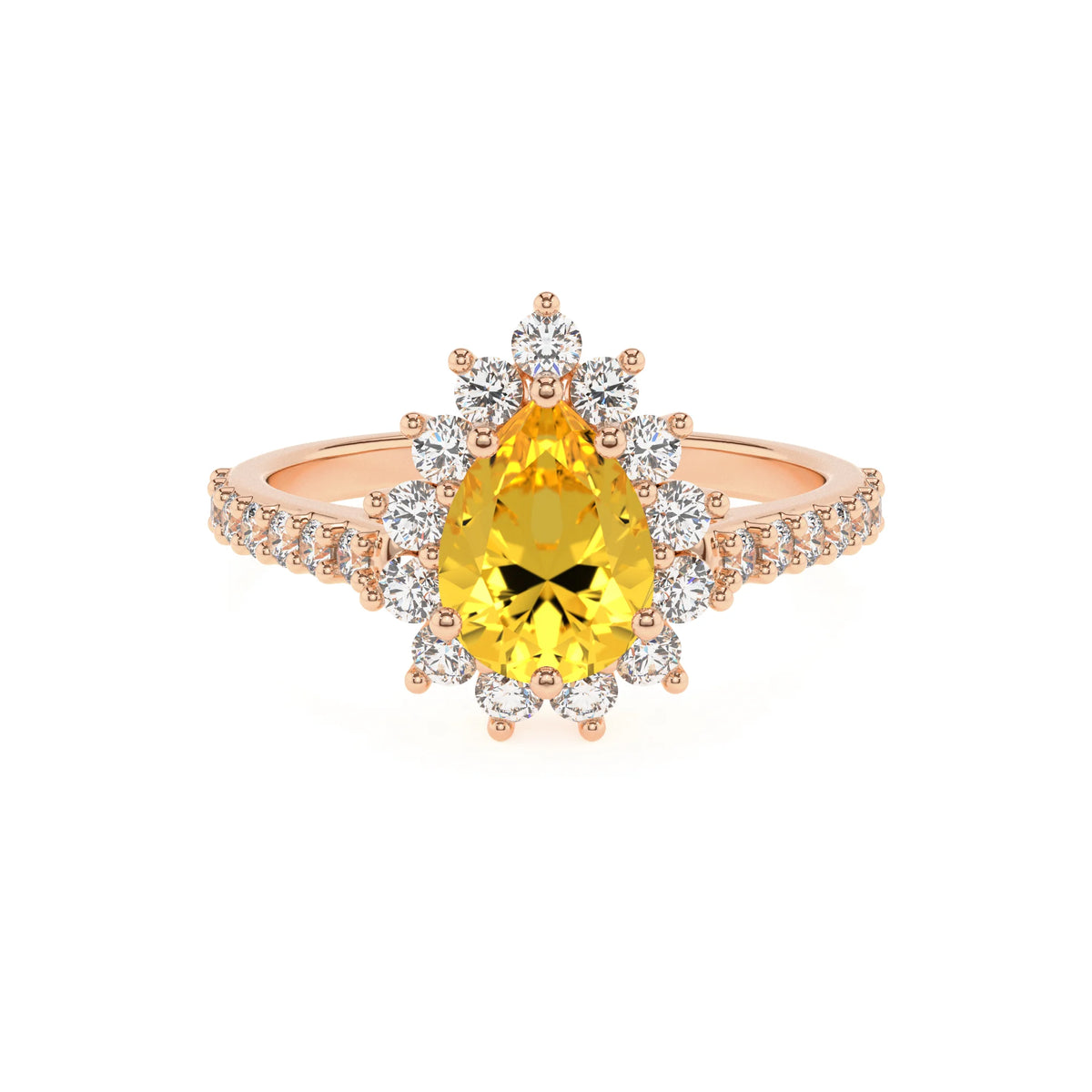 lab grown yellow-sapphire pear solitaire rings in rose gold 