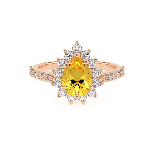 lab grown yellow-sapphire pear solitaire rings in rose gold 