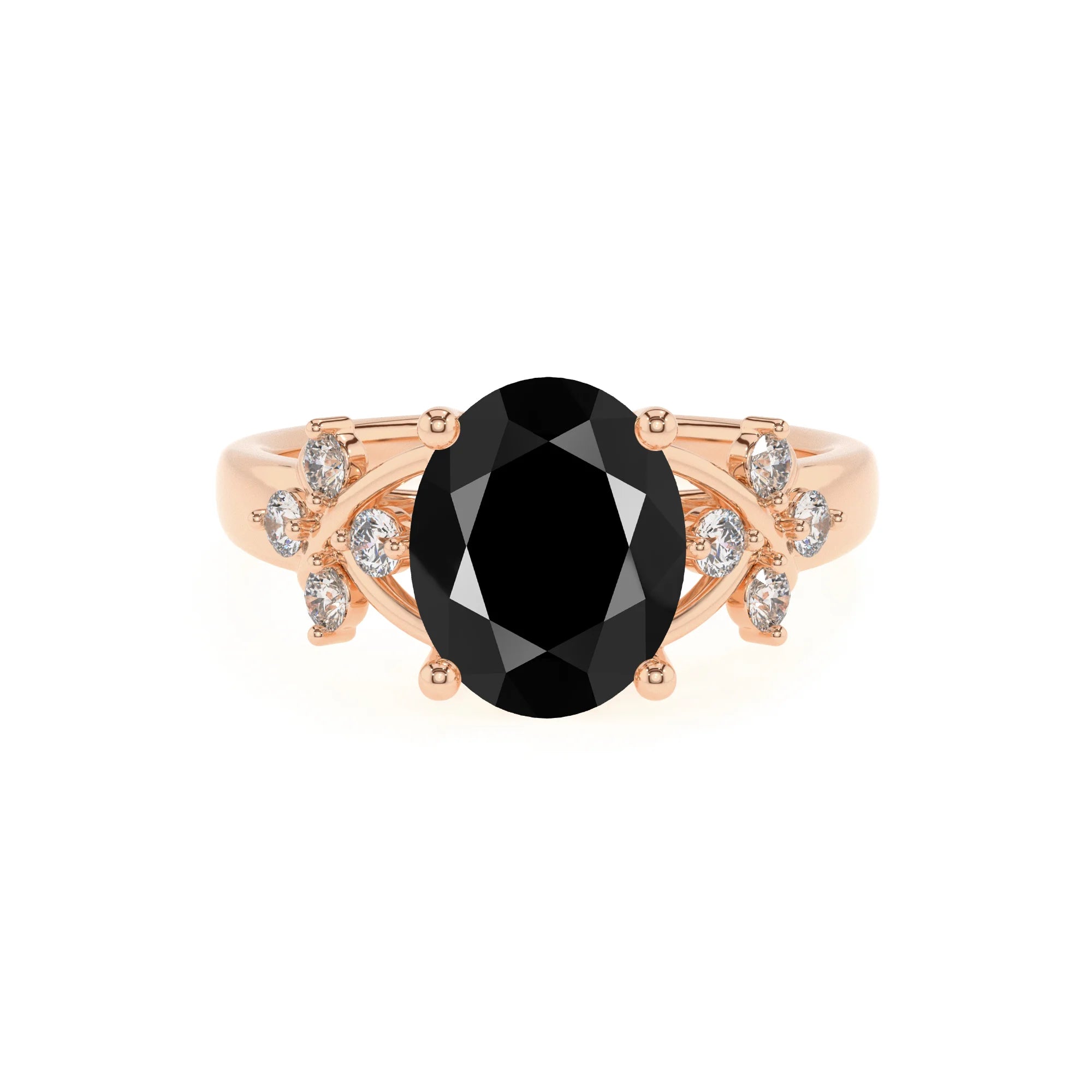 natural black-onyx oval solitaire rings in rose gold 