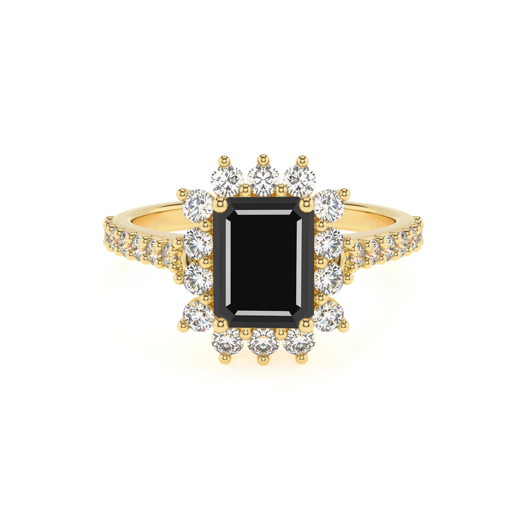natural black-onyx emerald cut solitaire rings in yellow gold 