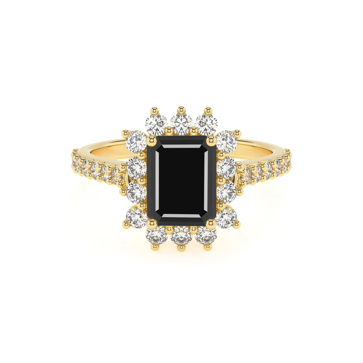 natural black-onyx emerald cut solitaire rings in yellow gold 